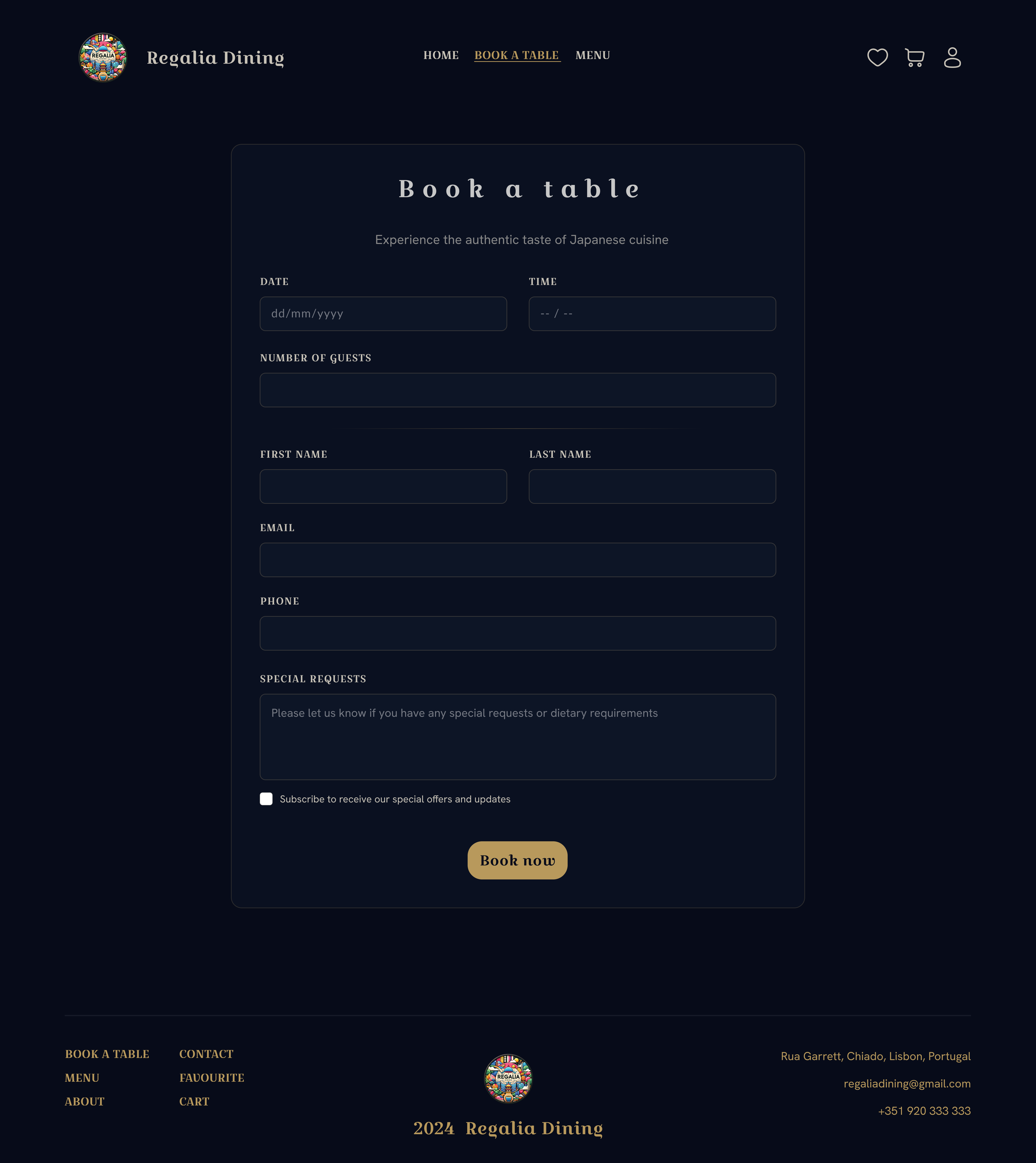 Booking page